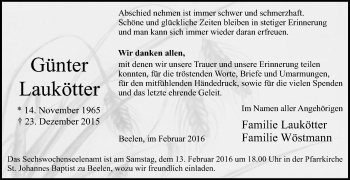 Traueranzeige von Günter Laukötter von Die Glocke