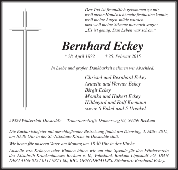 Traueranzeige von Bernhard Eckey von Die Glocke