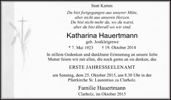 Traueranzeige von Katharina Hauertmann von Die Glocke