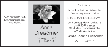 Traueranzeige von Anna Dreisörner von Die Glocke