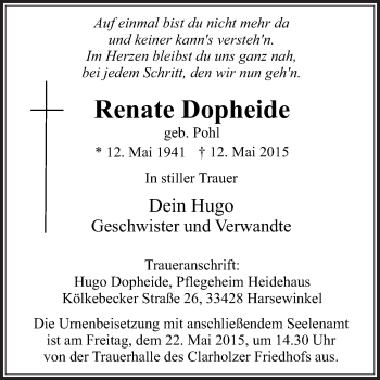 Traueranzeige von Renate Dopheide von Die Glocke