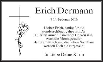 Traueranzeige von Erich Dermann von Die Glocke