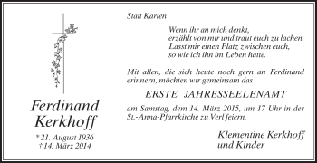 Traueranzeige von Ferdinand Kerkhoff von Die Glocke