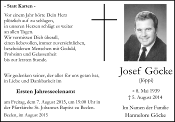 Traueranzeige von Josef Göcke von Die Glocke