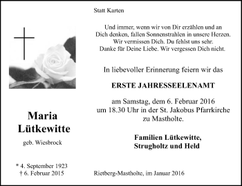 Traueranzeige von Maria Lütkewitte von Die Glocke