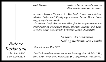 Traueranzeige von Rainer Kerkmann von Die Glocke