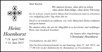 Traueranzeige von Heinz Hoenhorst von Die Glocke
