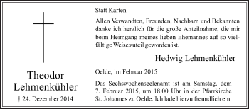 Traueranzeige von Theodor Lehmenkühler von Die Glocke