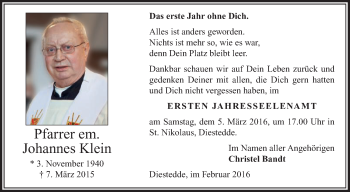 Traueranzeige von Johannes Klein von Die Glocke