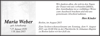 Traueranzeige von Maria Weber von Die Glocke