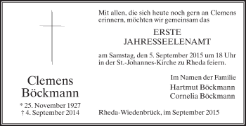 Traueranzeige von Clemens Böckmann von Die Glocke