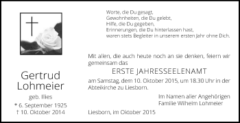 Traueranzeige von Gertrud Lohmeier von Die Glocke
