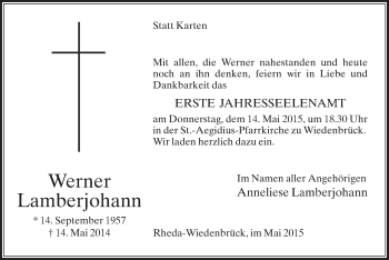 Traueranzeige von Werner Lamberjohann von Die Glocke