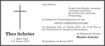 Traueranzeige von Theo Schröer von Die Glocke