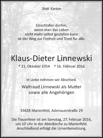 Traueranzeige von Klaus-Dieter Linnewski von Die Glocke
