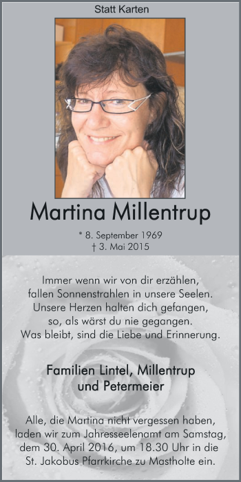 Traueranzeige von Martina Millentrup von Die Glocke