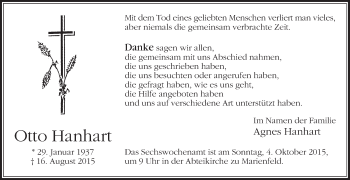 Traueranzeige von Otto Hanhart von Die Glocke