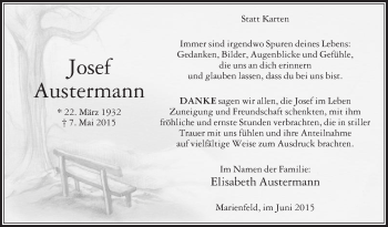 Traueranzeige von Josef Austermann von Die Glocke