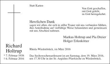 Traueranzeige von Richard Holtrup von Die Glocke