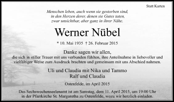 Traueranzeige von Werner Nübel von Die Glocke