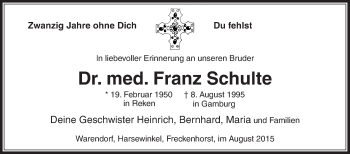 Traueranzeige von Franz Schulte von Die Glocke