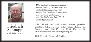 Traueranzeige von Friedrich Schnapp von Die Glocke