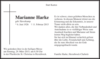 Traueranzeige von Marianne Harke von Die Glocke