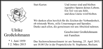 Traueranzeige von Ulrike Großelohmann von Die Glocke