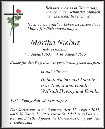 Traueranzeige von Martha Niebur von Die Glocke