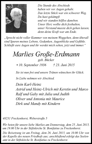 Traueranzeige von Marlies Große-Erdmann von Die Glocke