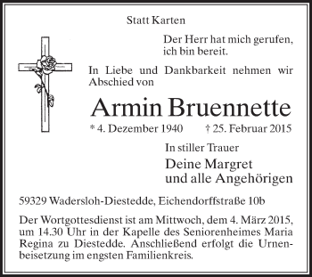 Traueranzeige von Armin Bruennette von Die Glocke