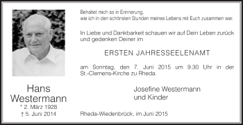 Traueranzeige von Hans Westermann von Die Glocke
