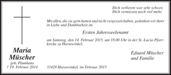 Traueranzeige von Maria Müscher von Die Glocke