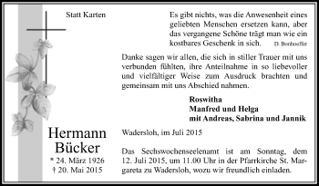 Traueranzeige von Hermann Bücker von Die Glocke