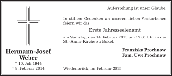Traueranzeige von Hermann-Josef Weber von Die Glocke