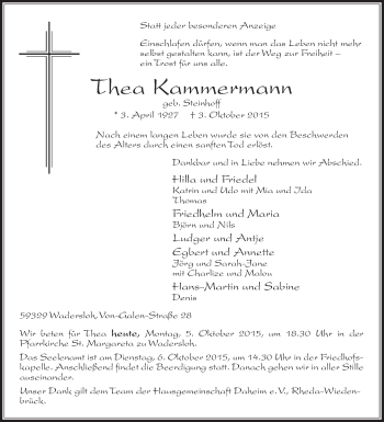 Traueranzeige von Thea Kammermann von Die Glocke