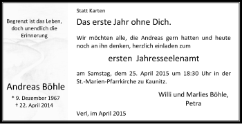 Traueranzeige von Andreas Böhle von Die Glocke