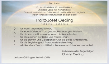 Traueranzeige von Franz-Josef Oeding von Die Glocke