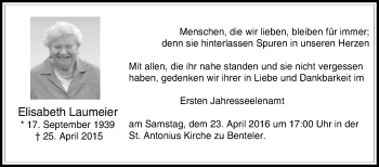 Traueranzeige von Elisabeth Laumeier von Die Glocke