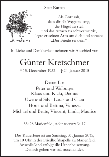 Traueranzeige von Günter Kretschmer von Die Glocke