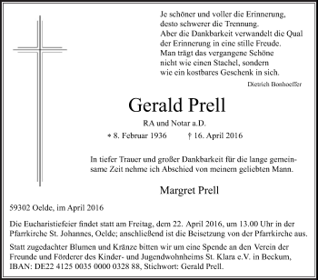 Traueranzeige von Gerald Prell von Die Glocke