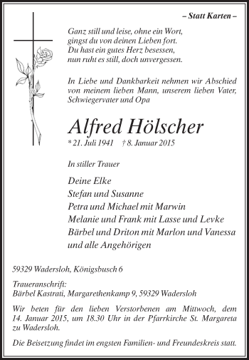Traueranzeige von Alfred Hölscher von Die Glocke