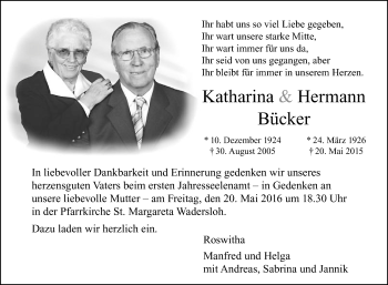 Traueranzeige von Katharina und Hermann Bücker von Die Glocke