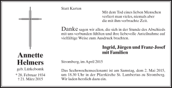Traueranzeige von Annette Helmers von Die Glocke