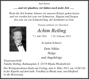 Traueranzeige von Achim Reiling von Die Glocke