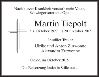 Traueranzeige von Martin Tiepolt von Die Glocke