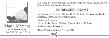 Traueranzeige von Maria Albrecht von Die Glocke