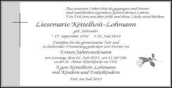 Traueranzeige von Liesemarie Kettelhoit-Lohmann von Die Glocke