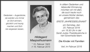 Traueranzeige von Hildegard Masjosthusmann von Die Glocke