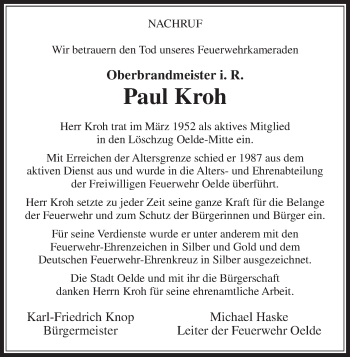 Traueranzeige von Paul Kroh von Die Glocke